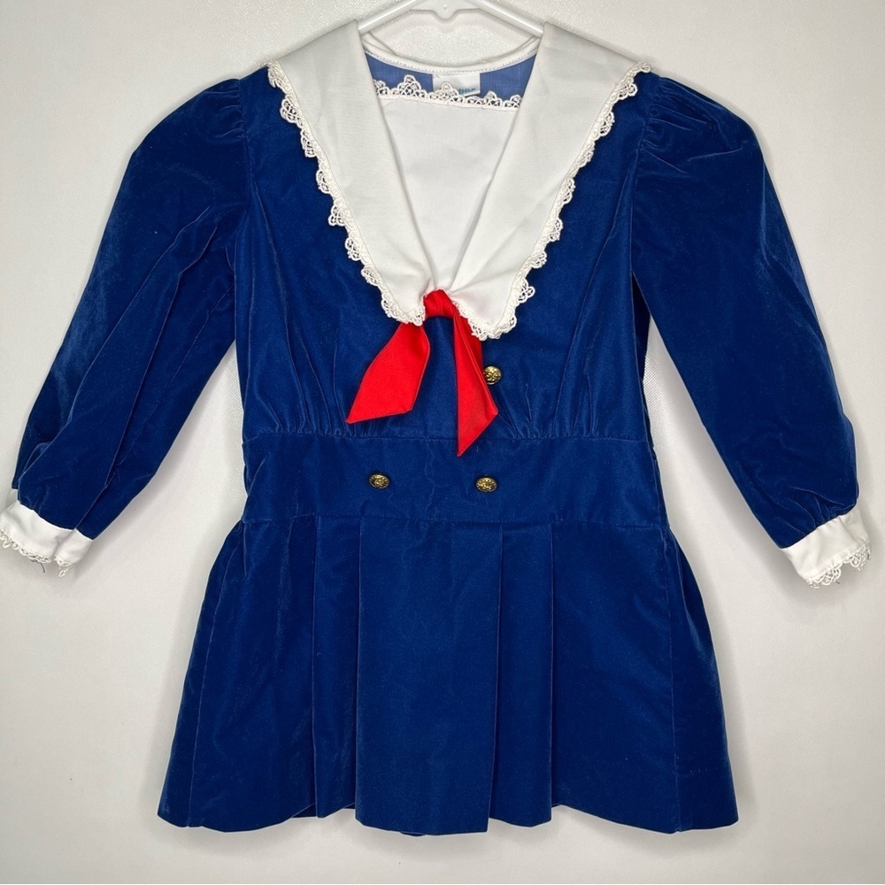 Vtg Bonnie Jean Sailor Dress Blue Velvet